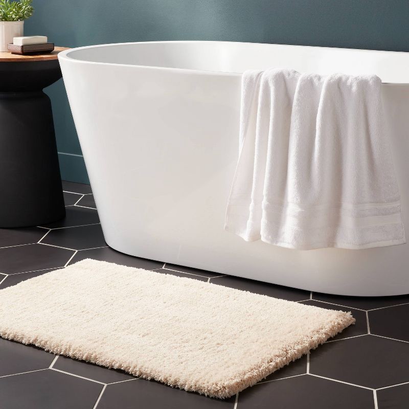 slide 2 of 4, 21"x34" Spa Plush Bath Rug Almond - Threshold™: Machine Washable, Tufted Polyester, Latex Backing, 1 ct