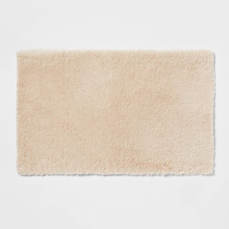 slide 1 of 4, 21"x34" Spa Plush Bath Rug Almond - Threshold™: Machine Washable, Tufted Polyester, Latex Backing, 1 ct