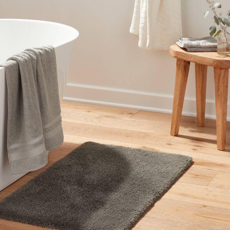 slide 2 of 4, 21"x34" Spa Plush Bath Rug Dark Gray - Threshold™: Machine Washable, Tufted Polyester, Latex Backing, 1 ct