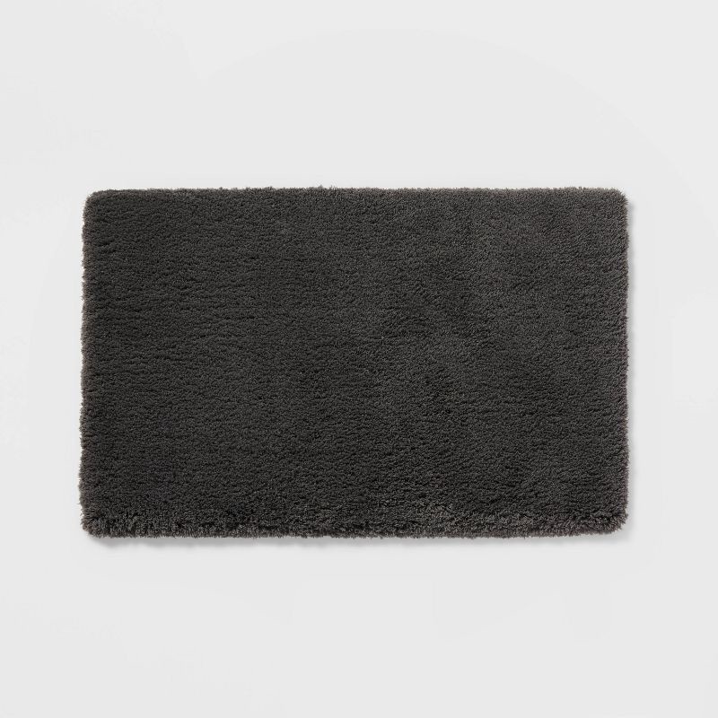 slide 1 of 4, 21"x34" Spa Plush Bath Rug Dark Gray - Threshold™: Machine Washable, Tufted Polyester, Latex Backing, 1 ct