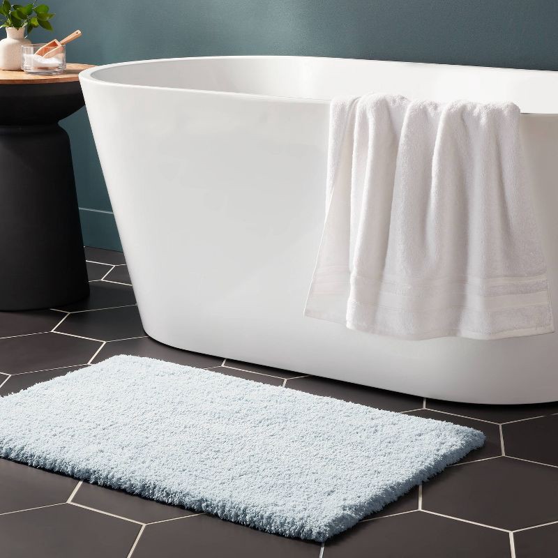 slide 2 of 4, 21"x34" Spa Plush Bath Rug Light Blue - Threshold™: Machine Washable, Tufted Polyester, Latex Backing, 1 ct