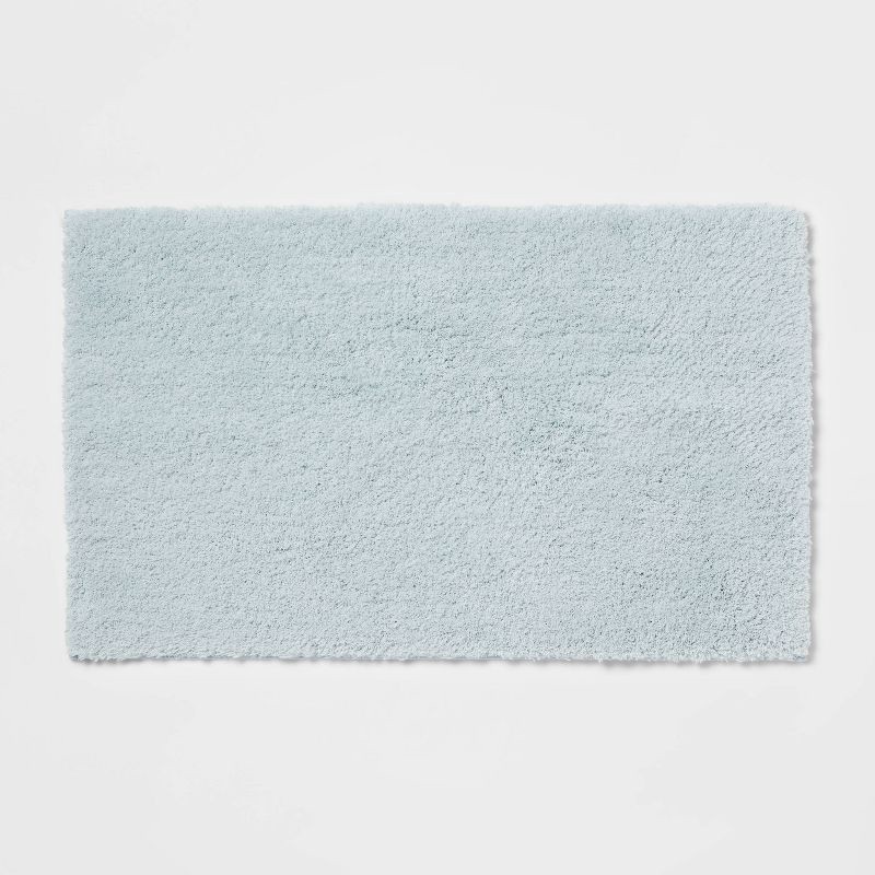 slide 1 of 4, 21"x34" Spa Plush Bath Rug Light Blue - Threshold™: Machine Washable, Tufted Polyester, Latex Backing, 1 ct