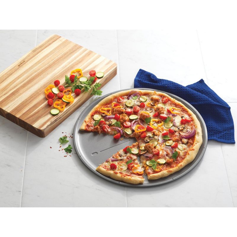 slide 4 of 6, GoodCook 16" Nonstick Steel Ready Pizza Pan with Guides Gray, 1 ct
