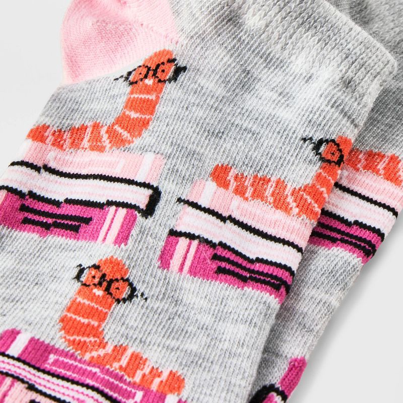 slide 2 of 2, Women's Bookworm Low Cut Socks - Gray/Pink 4-10: Fun Animal Icon, Lightweight, Banded Cuff, 1 ct