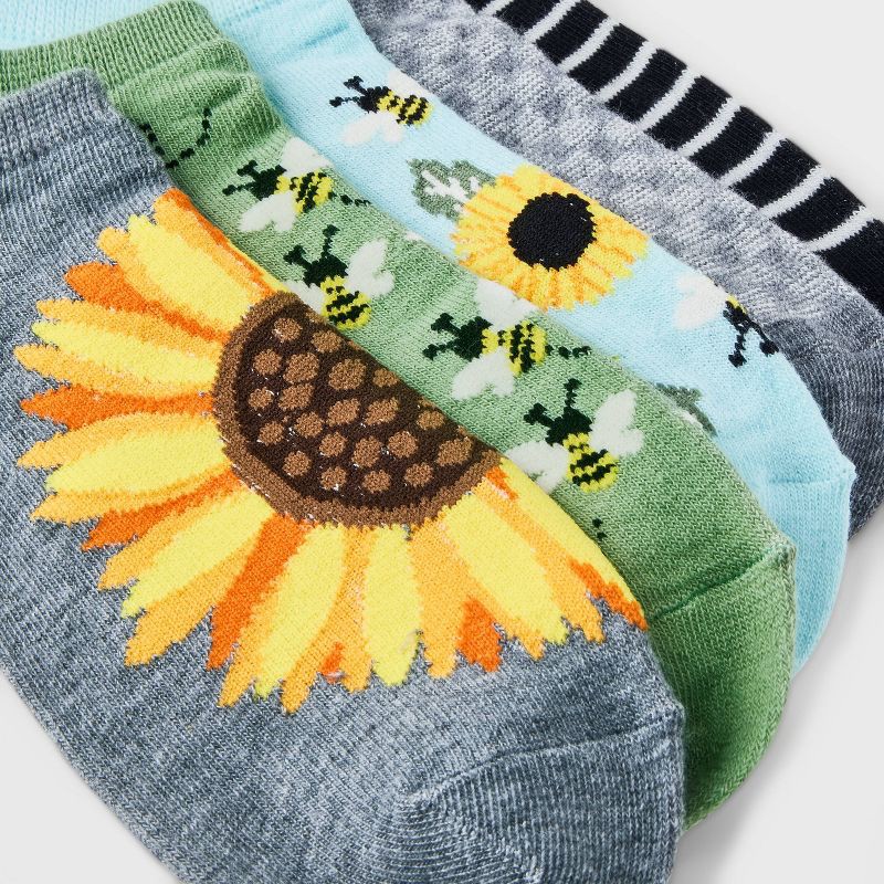 slide 2 of 2, Women's Garden Bees 6pk Low Cut Socks - Olive Green/Black/Heather Gray 4-10: Recycled Polyester, Banded Cuff, 6 ct
