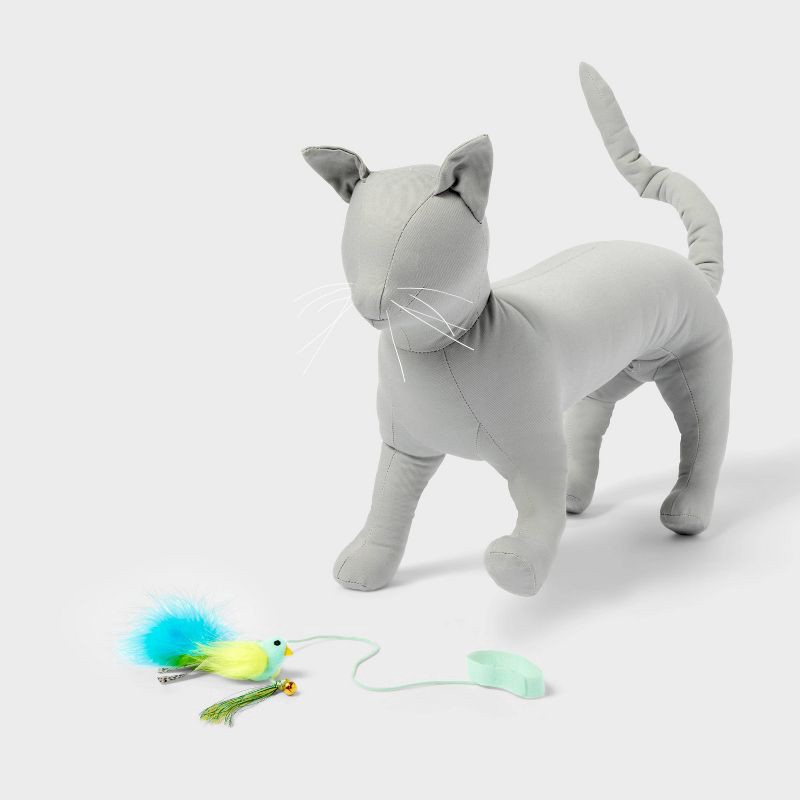 slide 2 of 3, Hanging Teaser Bird with Bells Cat Toy - Blue - Boots & Barkley™, 1 ct