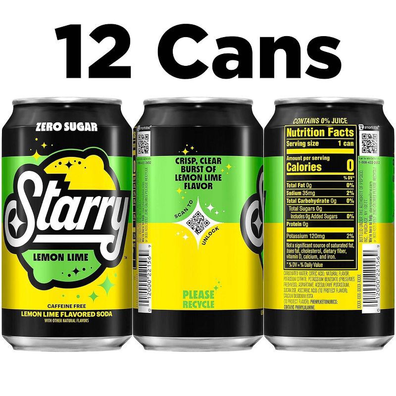 slide 2 of 4, Starry Zero Lemon Lime Soda - 12pk/12 fl oz Cans, 12 ct; 12 fl oz