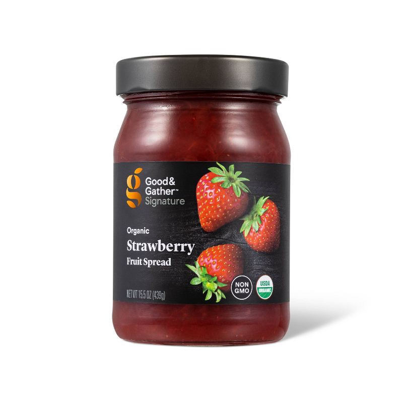 slide 1 of 3, Signature Organic Strawberry Fruit Spread - 15.5oz - Good & Gather™, 15.5 oz