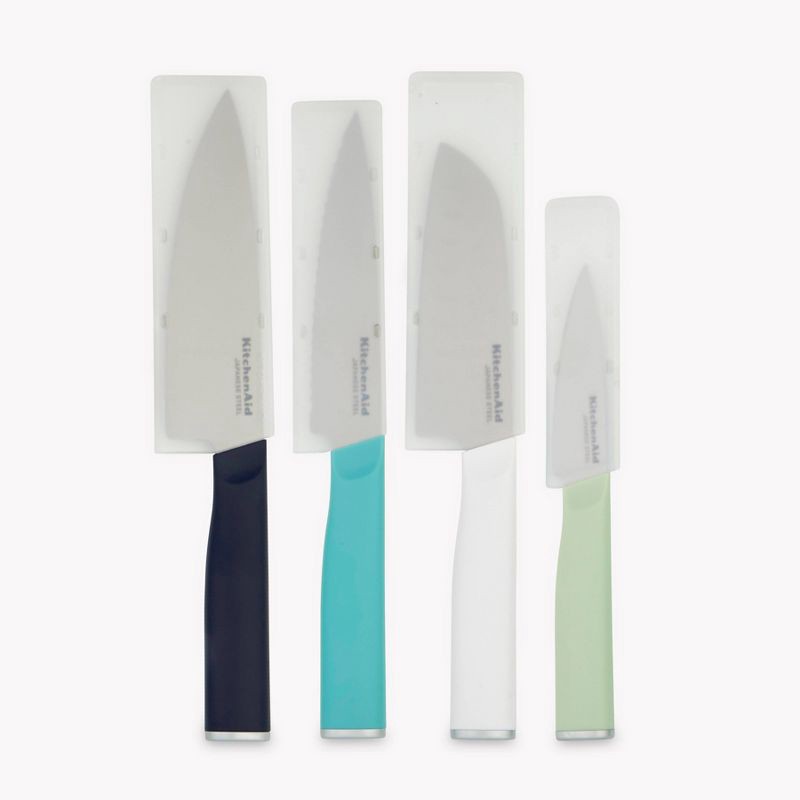 slide 2 of 9, KitchenAid 4pc Chef Knife Set White/Dark Blue/Aqua Blue: High Carbon Stainless Steel, Dishwasher-Safe, Comfort-Grip Handle, 4 ct
