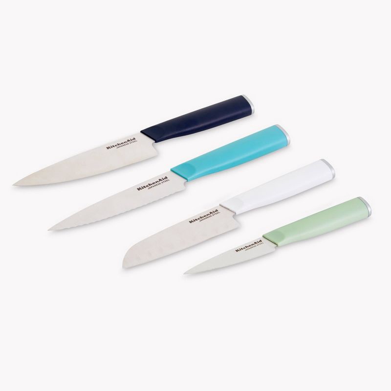 slide 5 of 9, KitchenAid 4pc Chef Knife Set White/Dark Blue/Aqua Blue: High Carbon Stainless Steel, Dishwasher-Safe, Comfort-Grip Handle, 4 ct