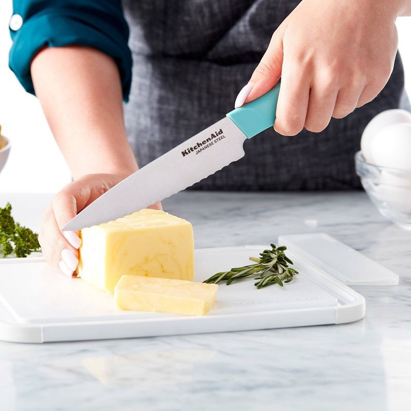 slide 6 of 9, KitchenAid 4pc Chef Knife Set White/Dark Blue/Aqua Blue: High Carbon Stainless Steel, Dishwasher-Safe, Comfort-Grip Handle, 4 ct