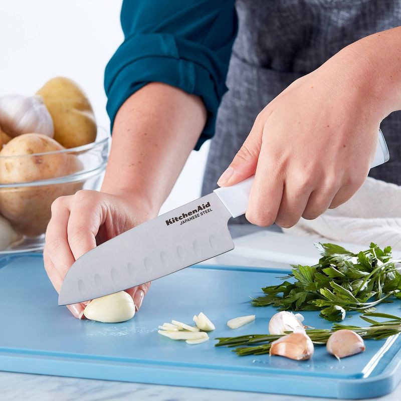 slide 7 of 9, KitchenAid 4pc Chef Knife Set White/Dark Blue/Aqua Blue: High Carbon Stainless Steel, Dishwasher-Safe, Comfort-Grip Handle, 4 ct