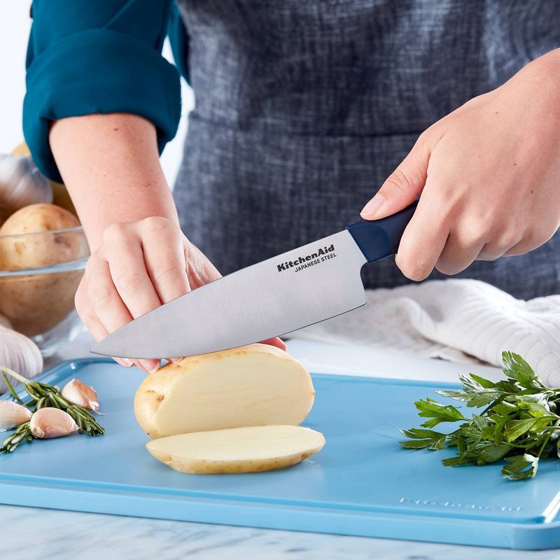 slide 8 of 9, KitchenAid 4pc Chef Knife Set White/Dark Blue/Aqua Blue: High Carbon Stainless Steel, Dishwasher-Safe, Comfort-Grip Handle, 4 ct