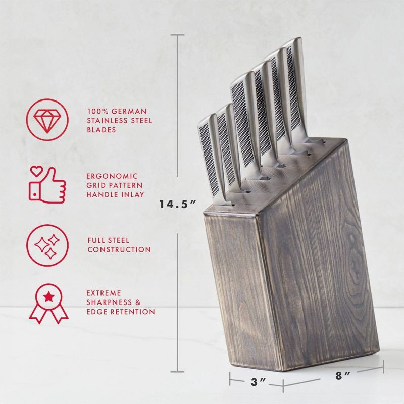 slide 4 of 5, Schmidt Bros Cutlery Gridiron 7pc Knife Block Set Silver/Gray Wash: Stainless Steel Knives with Block, Hand Wash, Lifetime Warranty, 7 ct