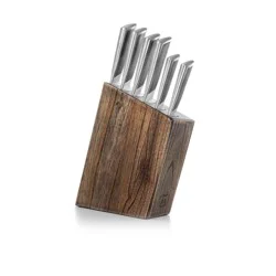 Schmidt Bros Cutlery Gridiron 7pc Knife Block Set Silver/Gray Wash: Stainless Steel Knives with Block, Hand Wash, Lifetime Warranty