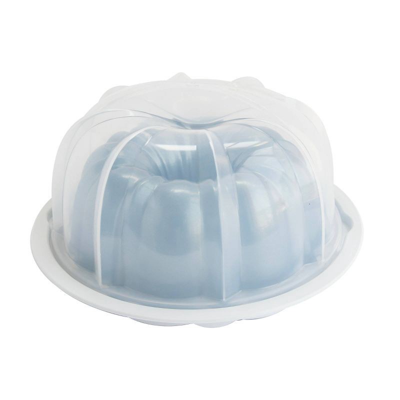 slide 1 of 7, Nordic Ware 12 Cup Formed Aluminum Bundt Pan Blue with Cake Keeper: Nonstick Baking Pan, Dishwasher-Safe, 10-Year Warranty, 1 ct