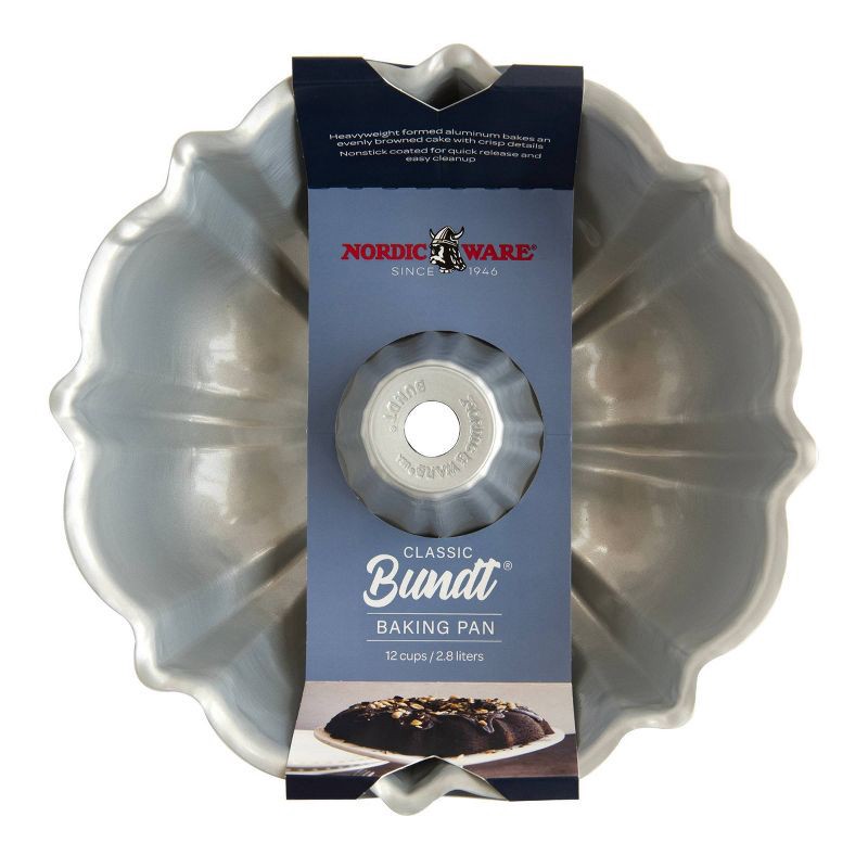 slide 3 of 5, Nordic Ware 12 Cup Aluminum Formed Bundt Pan Blue: Nonstick Baking Pan, Hand Wash, Oven-Safe, Round Tube Pan, 1 ct