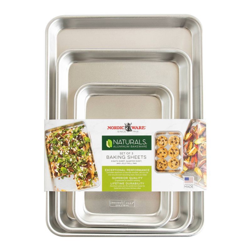 slide 2 of 9, Nordic Ware Naturals 3pc Aluminum Jelly Quarter Eighth Set Silver: Baking & Cookie Sheet Bakeware, Hand Wash, Oven-Safe, 3 ct