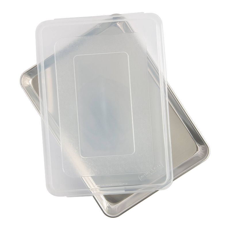 slide 1 of 8, Nordic Ware 9"x13" Aluminum Pan with Lid Silver: Rectangle Bakeware Set, Hand Wash, Oven-Safe, Lifetime Warranty, 1 ct