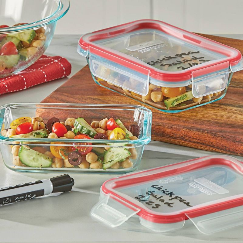 slide 5 of 5, Pyrex Freshlock 2pc Glass Value Pack Rectangle Baking Dish Red: Freezer & Microwave Safe, 16 Volume, 2 Year Warranty, 2 ct