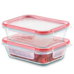 Pyrex Freshlock 2pc Glass Value Pack Rectangle Baking Dish Red: Freezer & Microwave Safe, 16 Volume, 2 Year Warranty