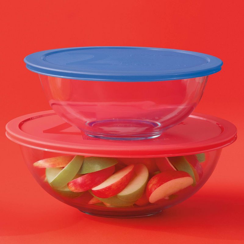 slide 4 of 5, Pyrex 2pc 4qt and 2.5qt Glass Mixing Bowls with Plastic Lids, 2 ct, 4 qt, 2.5 qt