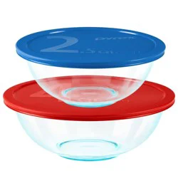 Pyrex 2pc 4qt and 2.5qt Glass Mixing Bowls with Plastic Lids