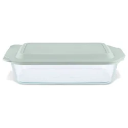 Pyrex 9"x13" Glass Deep Casserole Dish with Lid Sage Green: 5 Qt Baking Dish, Dishwasher & Microwave Safe