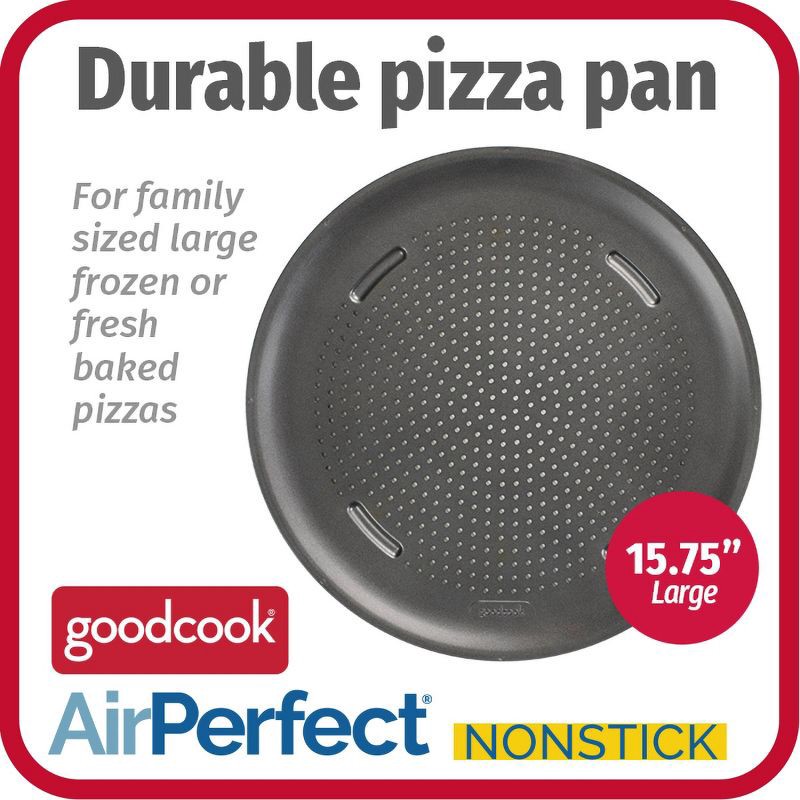 slide 2 of 9, GoodCook 15.75" Large Nonstick Carbon Steel Ready Air Perfect Pizza Pan Gray: Round Oven Tray, Dishwasher-Safe, 1 ct