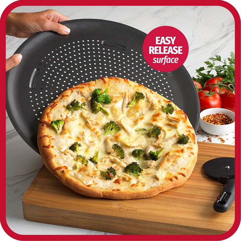 slide 3 of 9, GoodCook 15.75" Large Nonstick Carbon Steel Ready Air Perfect Pizza Pan Gray: Round Oven Tray, Dishwasher-Safe, 1 ct