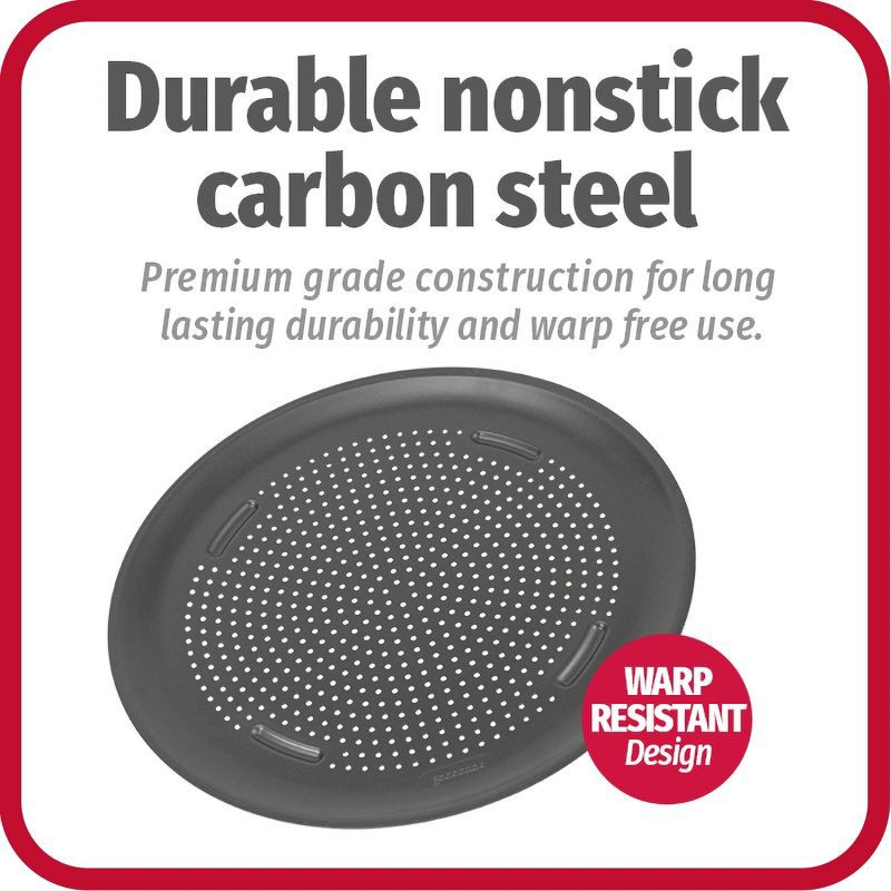 slide 8 of 9, GoodCook 15.75" Large Nonstick Carbon Steel Ready Air Perfect Pizza Pan Gray: Round Oven Tray, Dishwasher-Safe, 1 ct