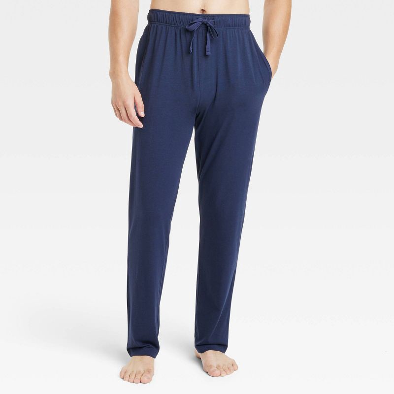 slide 1 of 2, Men's Cotton Modal Knit Pajama Pants - Goodfellow & Co™ Navy Blue S: Midweight, Elastic Waistband, 1 ct