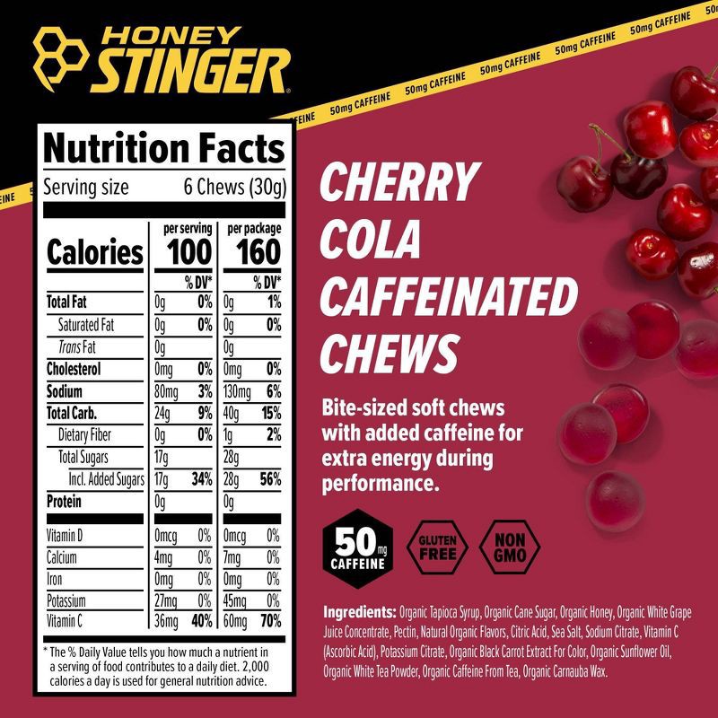 slide 3 of 5, Honey Stinger Organic Caffeinated Cherry Cola Chews: Energy, Sports Performance, Endurance, 1 ct