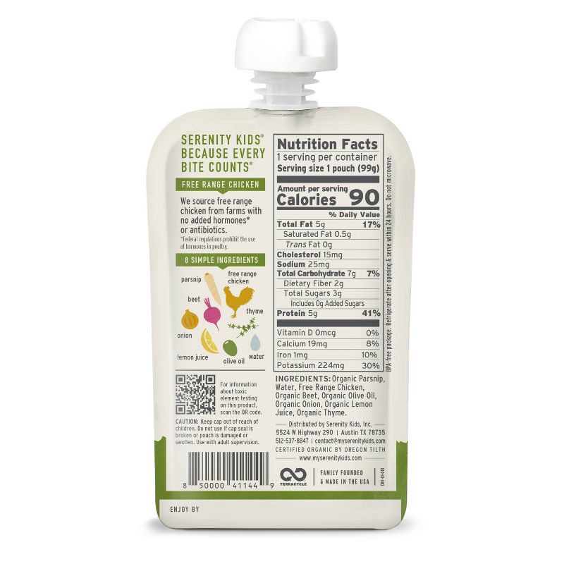 slide 3 of 8, Serenity Kids Free Range Chicken and Thyme with Organic Parsnip and Beet Baby Food Pouch - 3.5oz, 3.5 oz