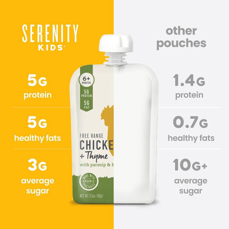 slide 4 of 8, Serenity Kids Free Range Chicken and Thyme with Organic Parsnip and Beet Baby Food Pouch - 3.5oz, 3.5 oz