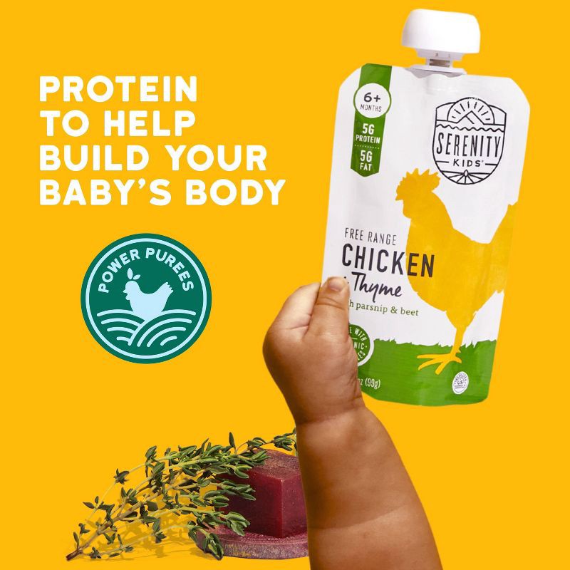 slide 5 of 8, Serenity Kids Free Range Chicken and Thyme with Organic Parsnip and Beet Baby Food Pouch - 3.5oz, 3.5 oz