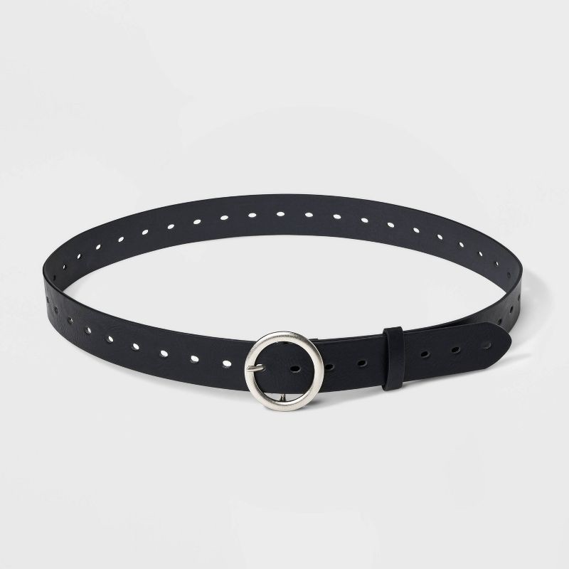 slide 2 of 3, Women's Leather Belt - Ava & Viv™ Black 1X: Adjustable Strap, Medium Style, Solid Pattern, 1 ct