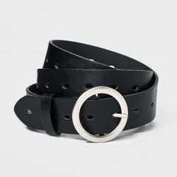 Women's Leather Belt - Ava & Viv™ Black 1X: Adjustable Strap, Medium Style, Solid Pattern