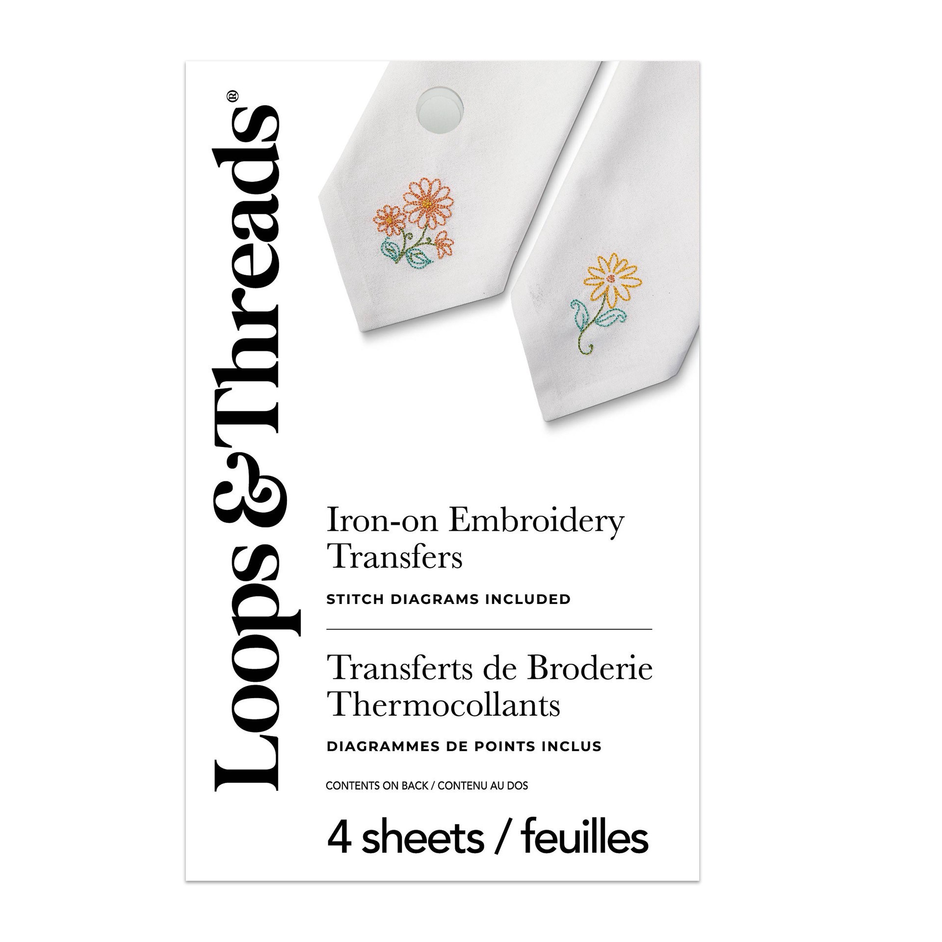 slide 2 of 3, Floral Iron-On Embroidery Transfer Set By Loops & Threads, 20 flowers