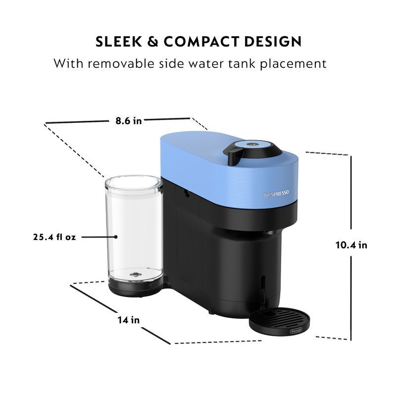 slide 6 of 9, Nespresso Vertuo Pop+ Coffee and Espresso Maker by De'Longhi, Pacific Blue: Removable Reservoir, 12 Capsules Included, 12 ct