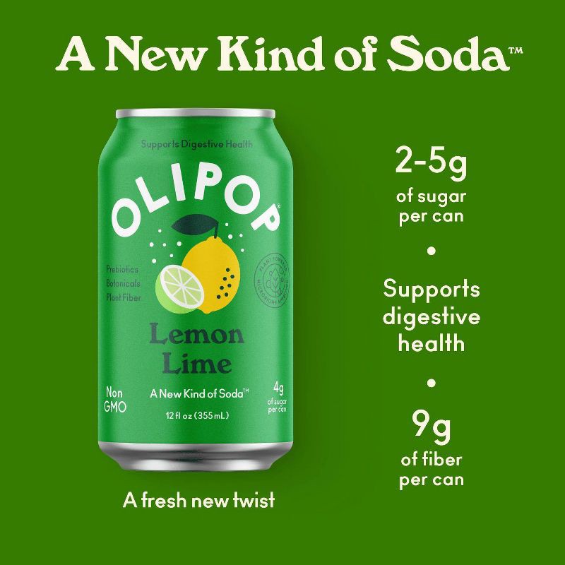 slide 4 of 6, OLIPOP Lemon Lime Prebiotic Soda - 12 fl oz Can, 12 fl oz