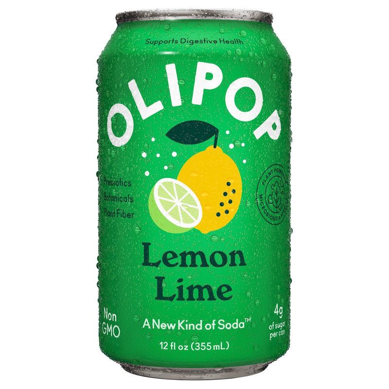 slide 1 of 6, OLIPOP Lemon Lime Prebiotic Soda - 12 fl oz Can, 12 fl oz