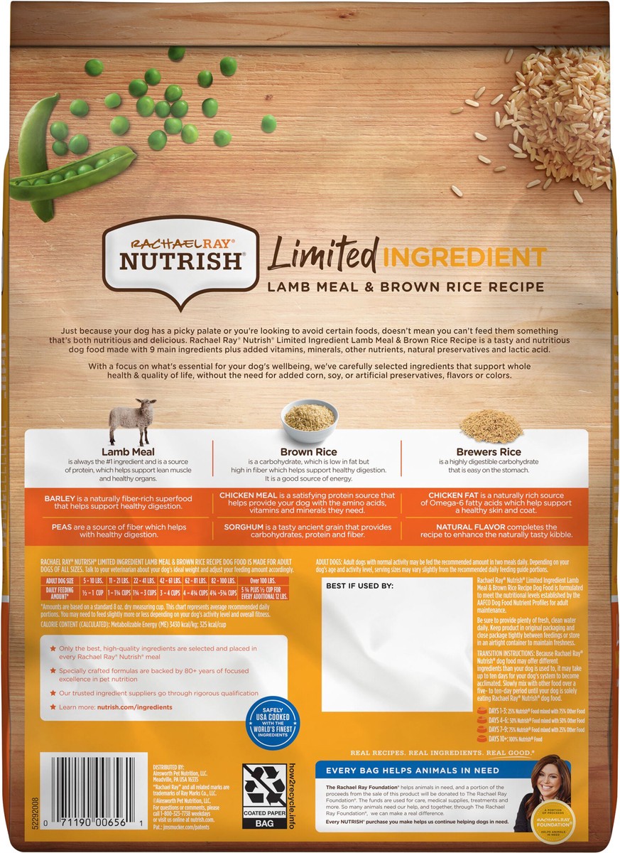 slide 5 of 8, Rachael Ray Nutrish Limited Ingredient Dog Food, Lamb Meal & Brown Rice Recipe, 6 lb. Bag, 6 lb
