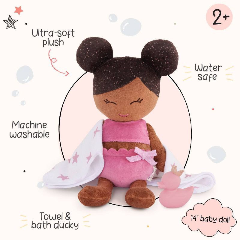 slide 3 of 8, LullaBaby Bath Plush Doll for Real Water Play - Dark-Brown Hair, 1 ct