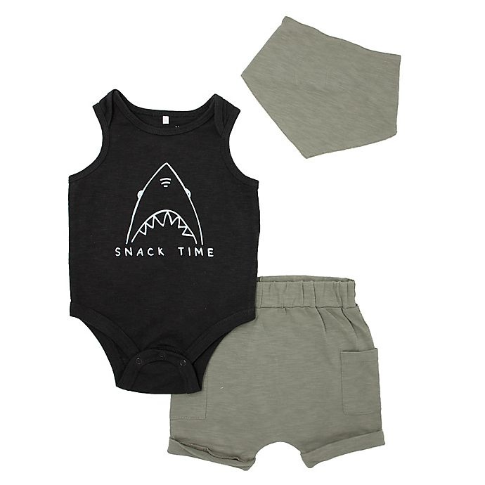 slide 1 of 1, Mini Heroes Newborn Shark Bodysuit, Short, and Bandana Set - Grey, 3 ct