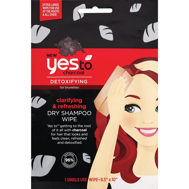 slide 1 of 1, Yes to Charcoal Clarifying Volumizing Dry Shampoo Wipe, 1 ct