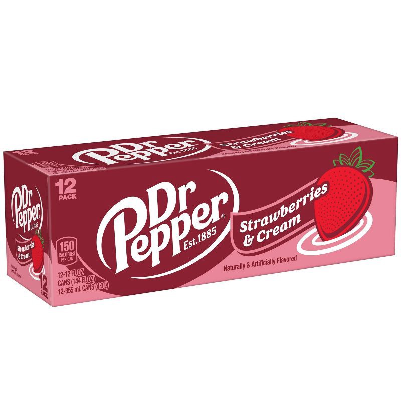 slide 2 of 8, Dr Pepper Strawberries & Cream Soda - 12pk/12 fl oz Cans, 12 ct; 12 fl oz