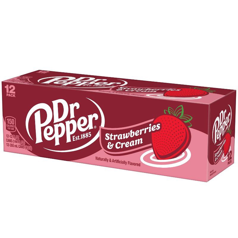 slide 3 of 8, Dr Pepper Strawberries & Cream Soda - 12pk/12 fl oz Cans, 12 ct; 12 fl oz