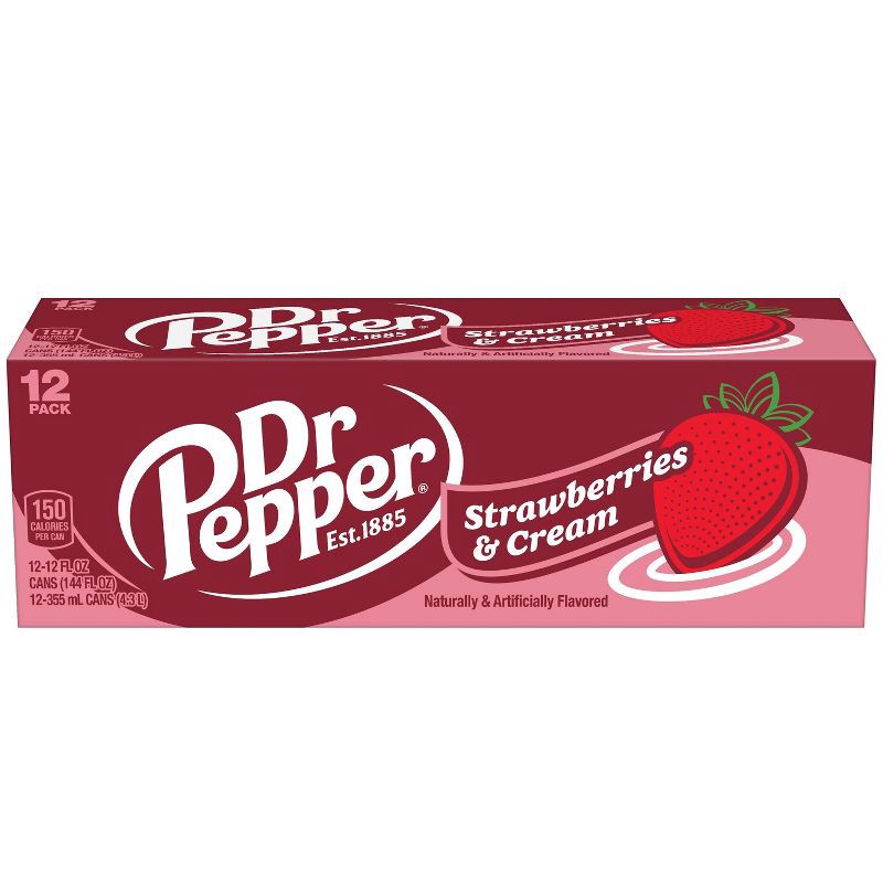 slide 4 of 8, Dr Pepper Strawberries & Cream Soda - 12pk/12 fl oz Cans, 12 ct; 12 fl oz