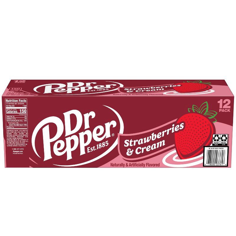 slide 5 of 8, Dr Pepper Strawberries & Cream Soda - 12pk/12 fl oz Cans, 12 ct; 12 fl oz